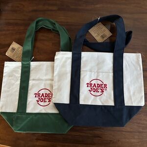 Trader Joe's Canvas Tote Bag - White with Navy and Green Trim